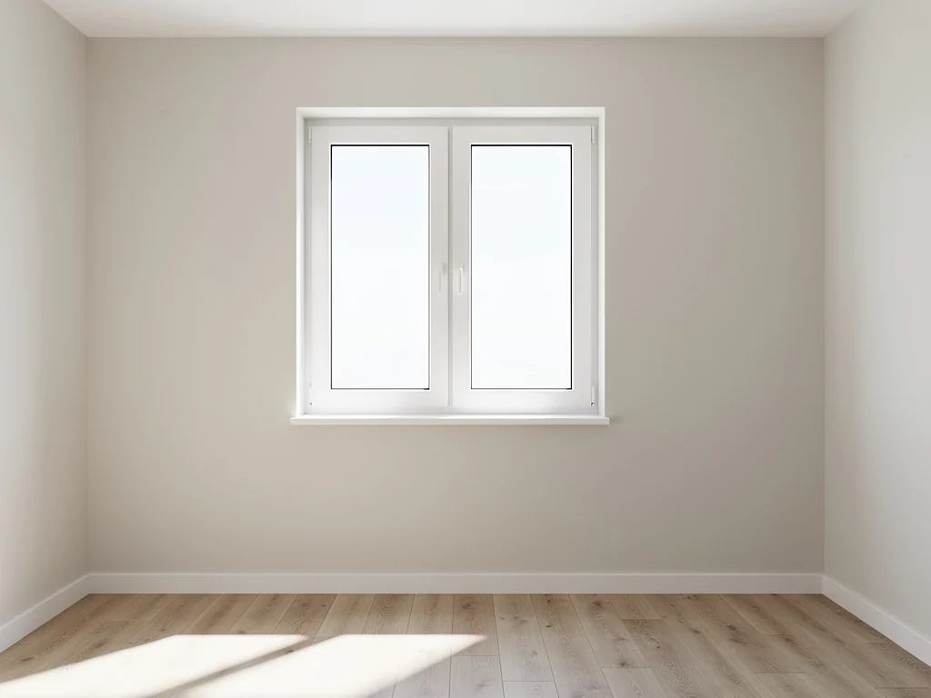 Pose d'une fenêtre PVC blanche à double vitrage dans une chambre rénovée